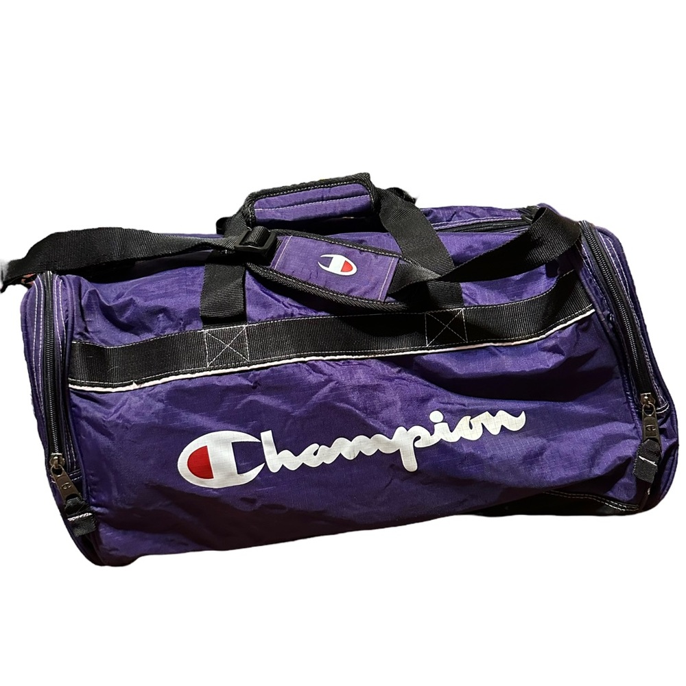 - Vintage Retro Champion Duffle Bag Purple Gym Workout Sports Travel Bag